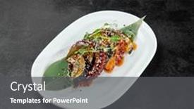  Presentation with eggplant - Slides enhanced with delicatessen-appetizer-grilled-octopus background and a dark gray colored foreground