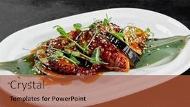  Presentation with eggplant - PPT theme consisting of delicatessen-appetizer-grilled-octopus background and a red colored foreground