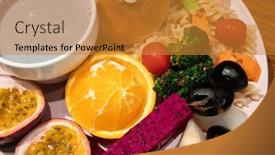  Presentation with mandarin oranges - Presentation design consisting of delicious-and-abundant-breakfast background and a gold colored foreground