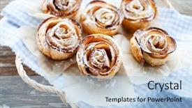  Presentation with baked puff pastry bacon - PPT theme consisting of delicious and beautiful apple rose background and a light blue colored foreground