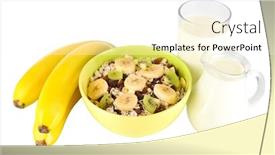  Presentation with cereal - Cool new slide deck with delicious and healthy cereal in bowl with milk and fruit isolated on white backdrop and a white colored foreground