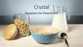  Presentation with cereal - Amazing slide deck having delicious and healthy cereal in bowl with milk on table backdrop and a lemonade colored foreground