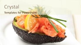  Presentation with fresh avocado - Cool new PPT theme with delicious appetizer - fresh avocado and salmon tartare backdrop and a cream colored foreground