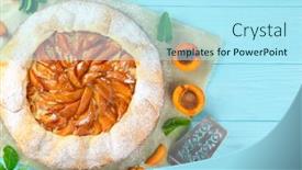  Presentation with apricot - Slide set consisting of delicious-apricot-cake-on-wooden background and a arctic colored foreground