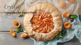  Presentation with apricot - Amazing PPT layouts having delicious-apricot-cake-on-wooden backdrop and a coral colored foreground