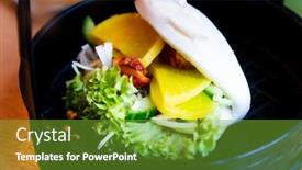  Presentation with burger - Colorful PPT theme enhanced with delicious-asian-burger-gua-bao backdrop and a tawny brown colored foreground