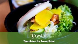  Presentation with burger - Slide deck enhanced with delicious-asian-burger-gua-bao background and a tawny brown colored foreground