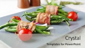  Presentation with green chemistry close up - Audience pleasing PPT layouts consisting of delicious bacon-wrapped green beans backdrop and a light gray colored foreground