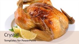  Presentation with white plate - Presentation theme having delicious baked chicken on plate background and a gold colored foreground
