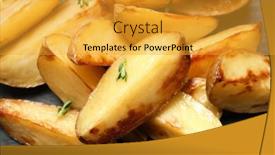  Presentation with wedges - Presentation with delicious baked potato wedges closeup background and a gold colored foreground