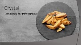  Presentation with wedges - Presentation theme consisting of delicious baked potato wedges on slate plate background and a light gray colored foreground