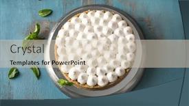  Presentation with banana cake - Slide deck consisting of fresh homemade banoffee pie - delicious banana cake on table background and a lemonade colored foreground