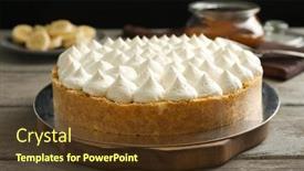  Presentation with banana cake - Slide deck consisting of fresh homemade banoffee pie - delicious banana cake on table background and a tawny brown colored foreground
