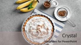  Presentation with banana cake - PPT layouts with delicious banana cake on table background and a light gray colored foreground