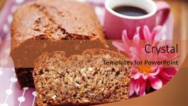  Presentation with banana cake - Slide set featuring coffee cakes - delicious banana cake with cup background and a red colored foreground