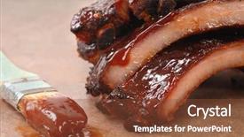  Presentation with ribs - Presentation design consisting of delicious bbq baby-back ribs background and a tawny brown colored foreground