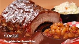  Presentation with ribs - Slides with delicious bbq ribs with beans background and a tawny brown colored foreground