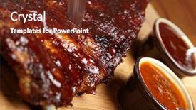  Presentation with ribs - Amazing PPT theme having delicious bbq ribs backdrop and a tawny brown colored foreground
