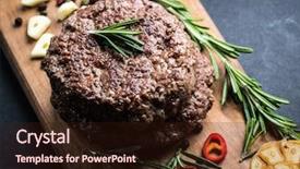  Presentation with burger - Beautiful presentation theme featuring delicious beef burger steak backdrop and a wine colored foreground