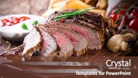 Presentation with steak - Presentation design featuring delicious beef steak on wooden background and a tawny brown colored foreground