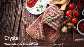  Presentation with beef - Beautiful presentation theme featuring delicious beef steak on wooden backdrop and a tawny brown colored foreground