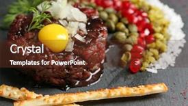  Presentation with beef - Amazing slide deck having delicious beef tartare with ingredients closeup backdrop and a tawny brown colored foreground
