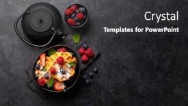  Presentation with waffles - Presentation theme enhanced with delicious-belgian-waffles-with-summer background and a dark gray colored foreground