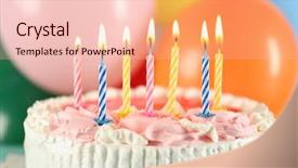  Presentation with mini birthday cake celebration - Presentation theme having delicious birthday cake on table background and a  colored foreground