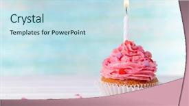  Presentation with light blue - Presentation theme having delicious birthday cupcake on table background and a sky blue colored foreground