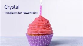  Presentation with cupcake - PPT theme having delicious birthday cupcake on table background and a sky blue colored foreground
