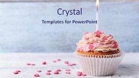  Presentation with first birthday - PPT theme featuring delicious birthday cupcake on table background and a lemonade colored foreground