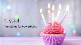  Presentation with pink birthday - Slide set with delicious birthday cupcake on table background and a lemonade colored foreground