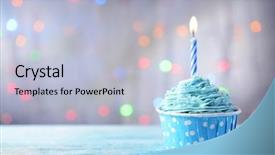  Presentation with cupcake - Presentation with delicious birthday cupcake on table background and a light blue colored foreground