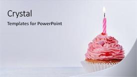  Presentation with cupcake - Colorful PPT theme enhanced with delicious birthday cupcake on table backdrop and a sky blue colored foreground
