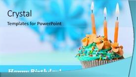  Presentation with birthday cake cupcake - Beautiful presentation theme featuring delicious birthday cupcake on table backdrop and a light blue colored foreground