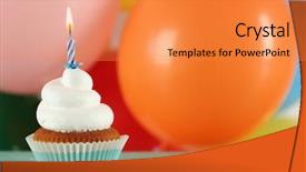  Presentation with cupcake - Colorful PPT theme enhanced with delicious birthday cupcake on table backdrop and a gold colored foreground