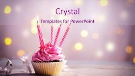  Presentation with birthday cake cupcake - Cool new PPT theme with delicious birthday cupcake on table backdrop and a lemonade colored foreground