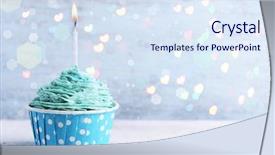  Presentation with dark vintage wood table texture - Slide deck consisting of delicious birthday cupcake on wooden background and a sky blue colored foreground