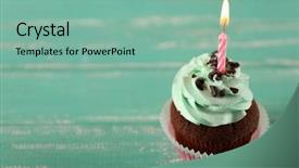  Presentation with birthday cake cupcake - Colorful theme enhanced with delicious birthday cupcake on wooden backdrop and a seafoam green colored foreground
