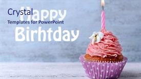  Presentation with pink birthday - Beautiful PPT layouts featuring delicious birthday cupcake on wooden backdrop and a light blue colored foreground