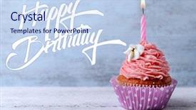 Presentation with pink birthday - Cool new PPT layouts with delicious birthday cupcake on wooden backdrop and a sky blue colored foreground