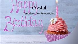  Presentation with cupcake - Colorful presentation design enhanced with delicious birthday cupcake on wooden backdrop and a light blue colored foreground