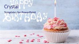  Presentation with pink birthday - PPT layouts having delicious birthday cupcake on wooden background and a sky blue colored foreground