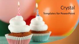 Presentation with pink birthday - Slide deck consisting of delicious birthday cupcakes on table background and a coral colored foreground