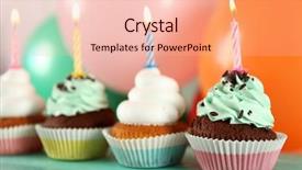  Presentation with birthday cake cupcake - Theme with delicious birthday cupcakes on table background and a lemonade colored foreground