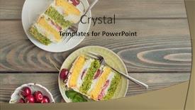  Presentation with biscuit - Slides enhanced with delicious biscuit cake with cherries and strawberries on wooden background background and a coral colored foreground