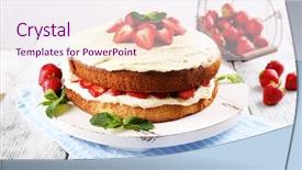  Presentation with biscuit - Audience pleasing slides consisting of delicious biscuit cake with strawberries backdrop and a sky blue colored foreground