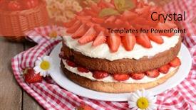  Presentation with biscuit dowonowld - Amazing PPT theme having delicious biscuit cake with strawberries backdrop and a red colored foreground