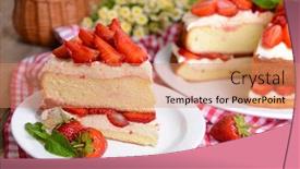  Presentation with biscuit - Slide deck featuring delicious-biscuit-cake-with-strawberries background and a coral colored foreground