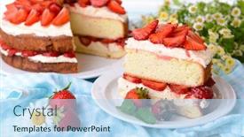  Presentation with biscuit - Presentation having delicious biscuit cake with strawberries on table close-up background and a light blue colored foreground